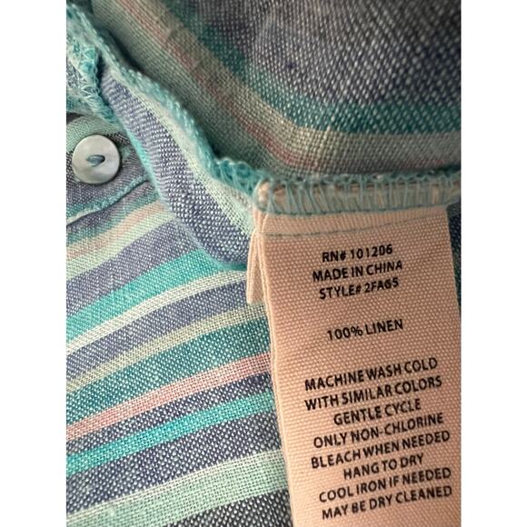 Soft Surroundings Blue Striped Midi Tiered Women's Dress A-Line XL 100% Linen - Picture 5 of 5